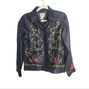 Vtg Coldwater Creek Silk button front embroidered lightweight jacket sz large